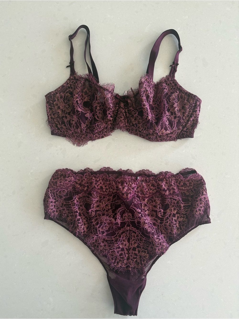 Victoria's Secret Dream Angels Plum and Black Lace Bra & Brief Set